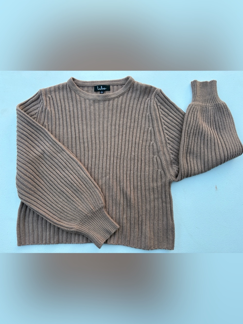 Lulu's Women’s Ribbed Crewneck Sweater in Taupe - size L
